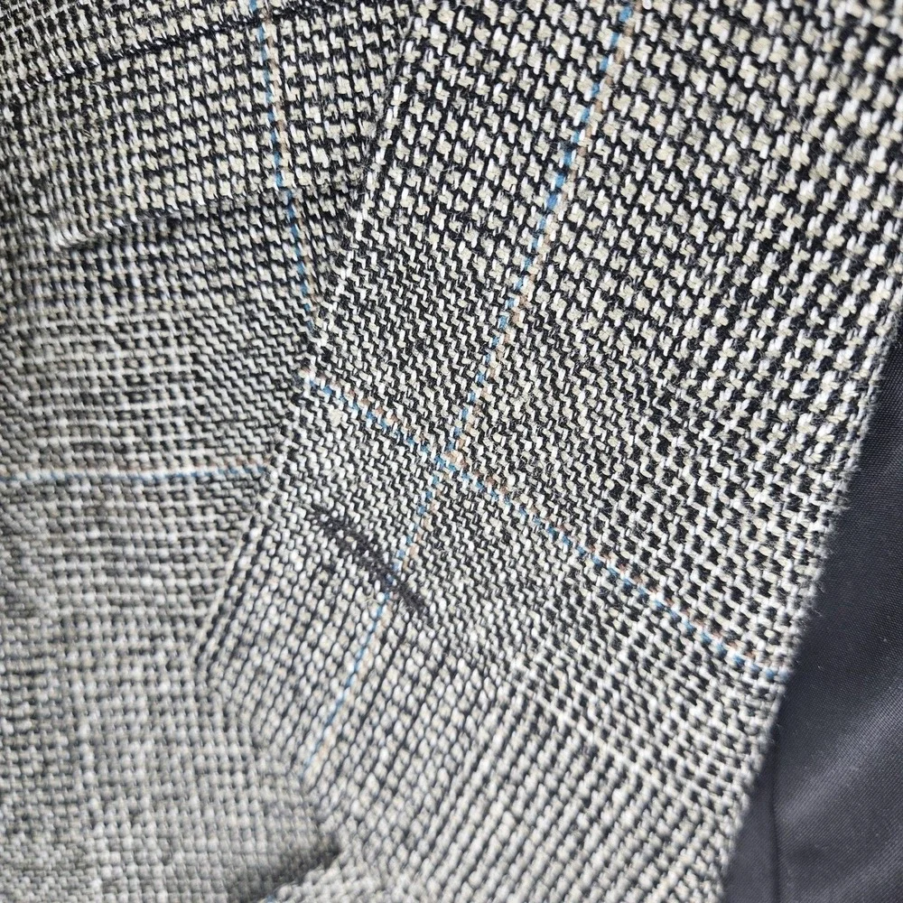 Vtg 90s Haggar Black White Blue Plaid Wool Tweed Sports Coat Blazer Med ~40R USA